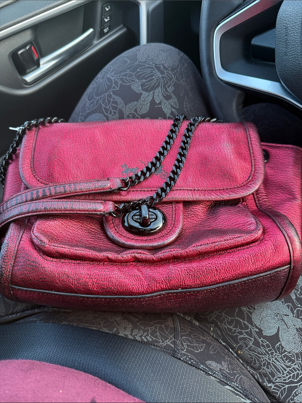 COACH Bag Red Iridescent Metallic Leather Swagger NWOT